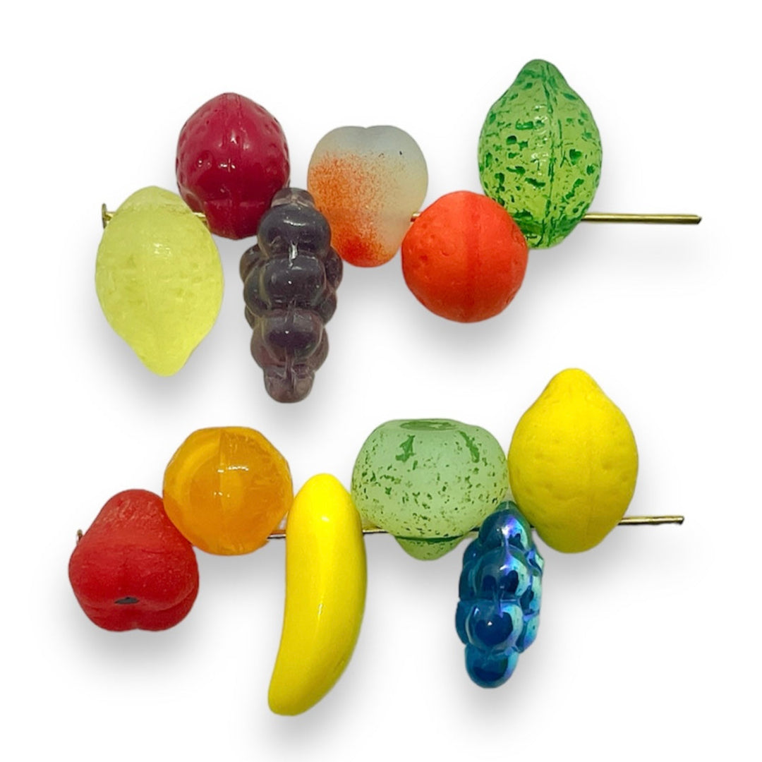 Czech glass fruit salad beads 24pc with oranges, lemons apples