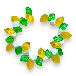 Czech glass translucent lemon fruit beads with leaves flowers 36pc #2