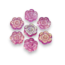 Load image into Gallery viewer, Czech glass wild desert rose flower beads 12pc pink metallic 14mm
