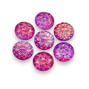 Czech glass dahlia flower beads 10pc fuchsia pink metallic 14mm