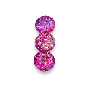 Czech glass dahlia flower beads 10pc fuchsia pink metallic 14mm