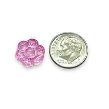Load image into Gallery viewer, Czech glass wild desert rose flower beads 12pc pink metallic 14mm
