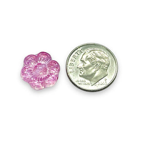 Czech glass wild desert rose flower beads 12pc pink metallic 14mm