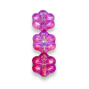 Czech glass puffed daisy flower beads 8pc fuchsia pink metallic 15mm