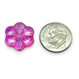 Czech glass puffed daisy flower beads 8pc fuchsia pink metallic 15mm