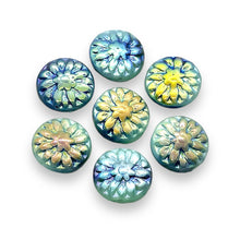 Load image into Gallery viewer, Czech glass dahlia flower beads 10pc blue gold AB 14mm
