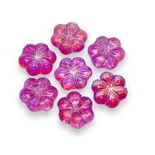 Load image into Gallery viewer, Czech glass puffed daisy flower beads 8pc fuchsia pink metallic 15mm
