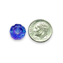 Load image into Gallery viewer, Czech glass hibiscus flower beads 12pc blue purple green AB 12mm
