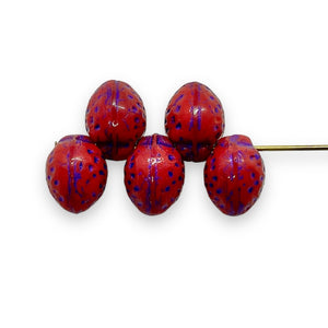 Czech glass strawberry fruit beads 12pc red purple 11x8mm