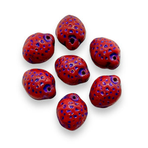 Czech glass strawberry fruit beads 12pc red purple 11x8mm
