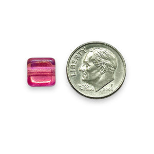 Czech glass square tile beads 30pc fuchsia pink metallic 8mm