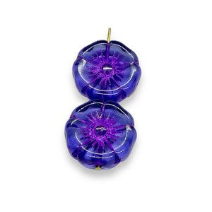 Czech glass XL hibiscus flower focal beads 4pc purple violet 20mm