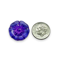 Load image into Gallery viewer, Czech glass XL hibiscus flower focal beads 4pc purple violet 20mm
