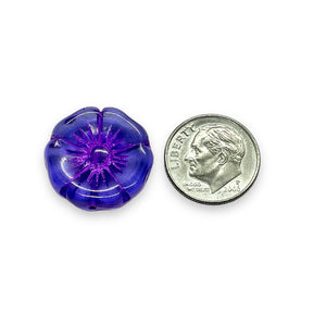 Czech glass XL hibiscus flower focal beads 4pc purple violet 20mm