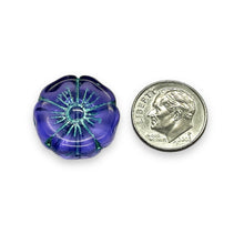 Load image into Gallery viewer, Czech glass XL hibiscus flower focal beads 4pc purple turquoise 20mm
