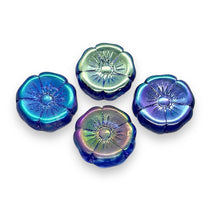 Load image into Gallery viewer, Czech glass XL hibiscus flower focal beads 4pc blue ABx2 20mm

