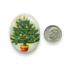 Load image into Gallery viewer, Porcelain Christmas tree Cabochon Cameo 2pc oval 30x40mm
