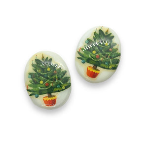 Porcelain Christmas tree Cabochon Cameo 2pc oval 30x40mm