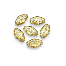 Load image into Gallery viewer, Czech glass flat diamond rhombus beads 12pc crystal gold rain 13x8mm
