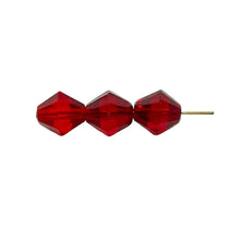 Load image into Gallery viewer, Vintage Czech glass faceted bicone beads 8pc translucent red 12x11mm
