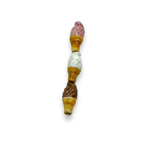 Tiny Neapolitan ice cream cone beads mix Peruvian ceramic 6pc 17x8mm