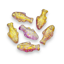 Load image into Gallery viewer, Czech glass XL fish beads 6pc crystal pink gold 24x11mm
