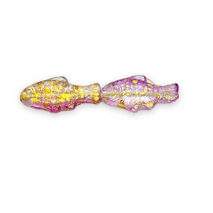 Czech glass XL fish beads 6pc crystal pink gold 24x11mm