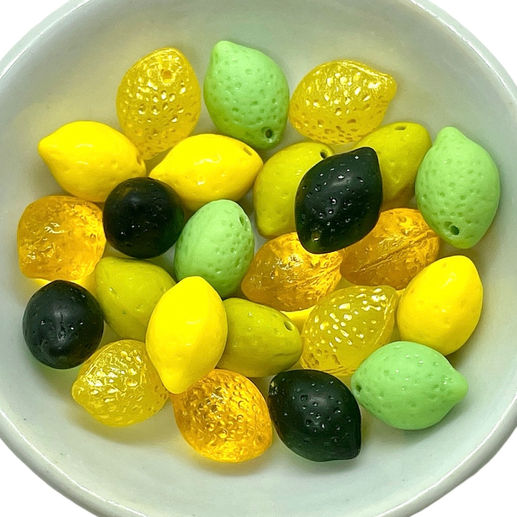 Czech glass lemon lime fruit salad beads mix 24pc