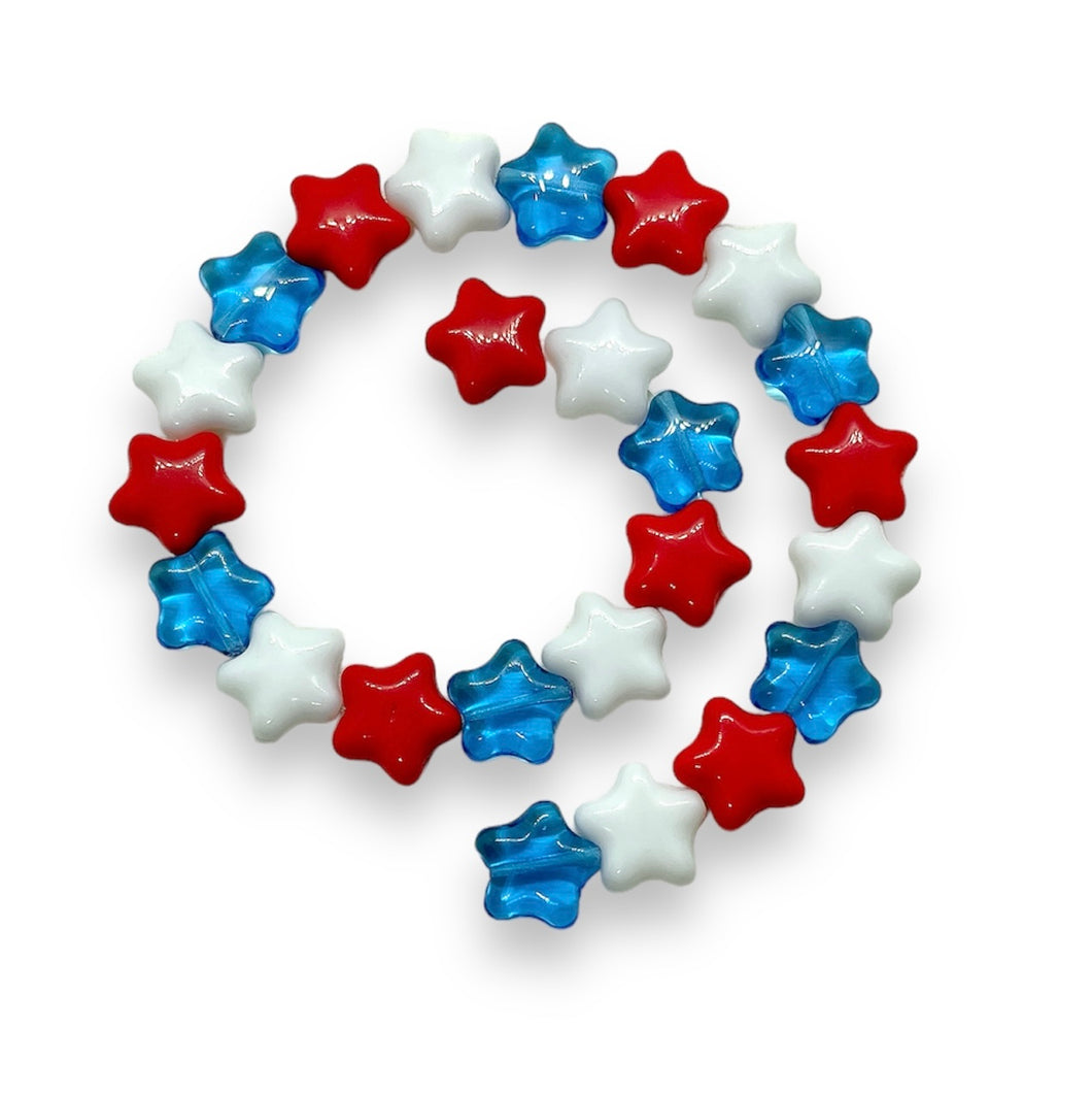 Czech Glass Patriotic Star Beads 24pc red white blue 12mm July 4th #2