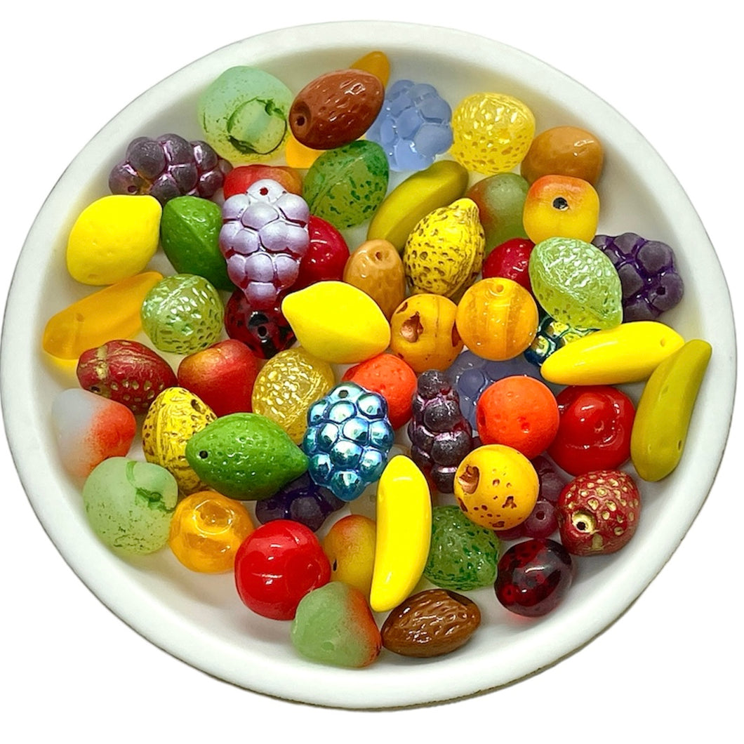 The Ultimate Czech glass fruit salad beads 56pc berries, oranges, lemon lime #1