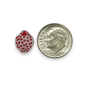 Czech glass strawberry fruit beads red white 12pc 11x8mm