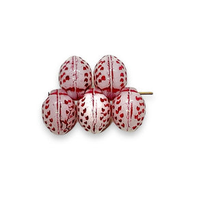 Czech glass strawberry fruit beads red white 12pc 11x8mm