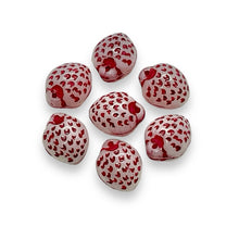 Load image into Gallery viewer, Czech glass strawberry fruit beads red white 12pc 11x8mm
