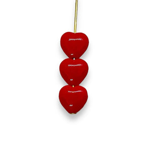 Czech glass heart beads 25pc classic opaque red 10mm