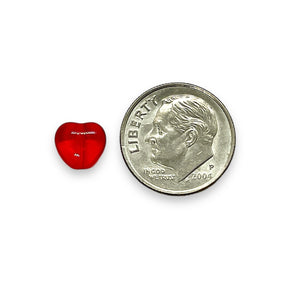 Czech glass Valentine heart beads 30pc translucent red  8mm