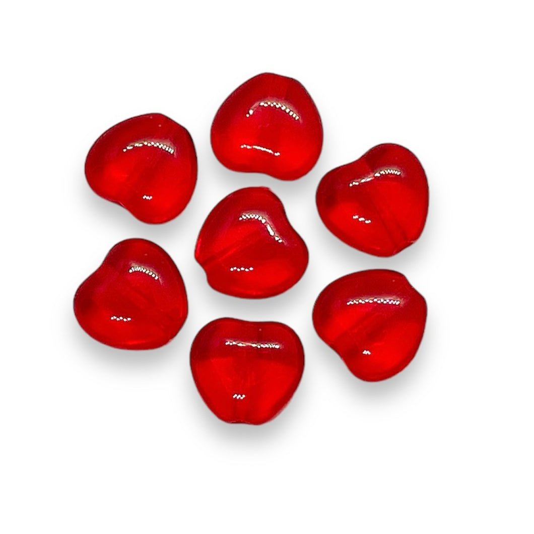 Czech glass Valentine heart beads 30pc translucent red  8mm