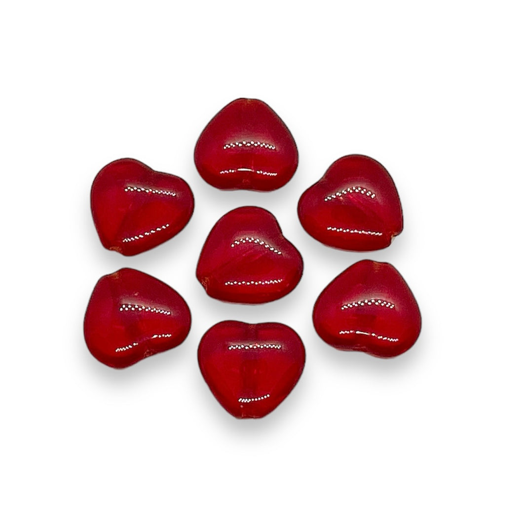 Czech glass heart beads 25pc translucent dark red 10mm