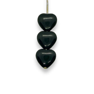 Czech glass heart beads 25pc jet black 10mm