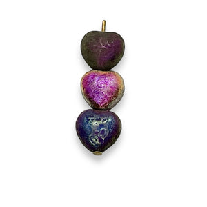 Czech glass Valentine heart beads 30pc etched black sliperit 8mm