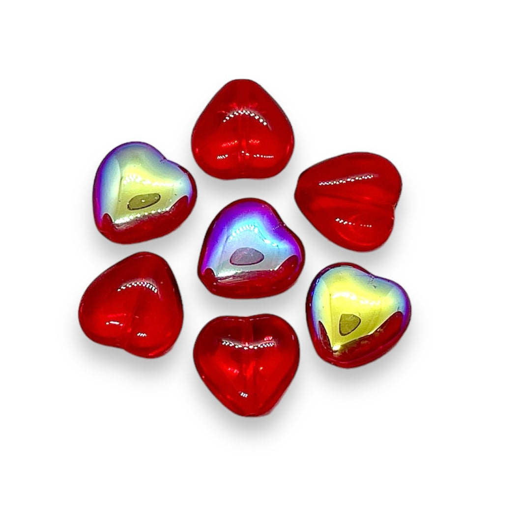 Czech glass heart beads 20pc translucent red AB 12mm