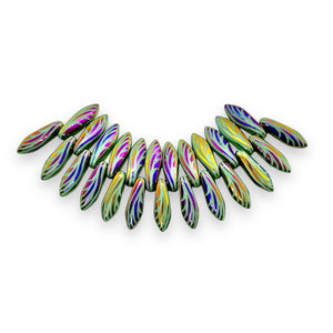 Czech glass dragonfly wing dagger beads 25pc turquoise sliperit 15x5mm