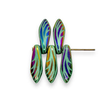 Load image into Gallery viewer, Czech glass dragonfly wing dagger beads 25pc turquoise sliperit 15x5mm
