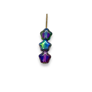 Czech glass tiny star beads 50pc blue purple magic 6mm