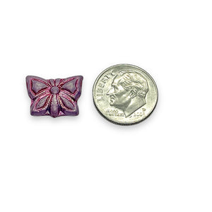 Czech glass butterfly beads 10pc purple pink 15x12mm