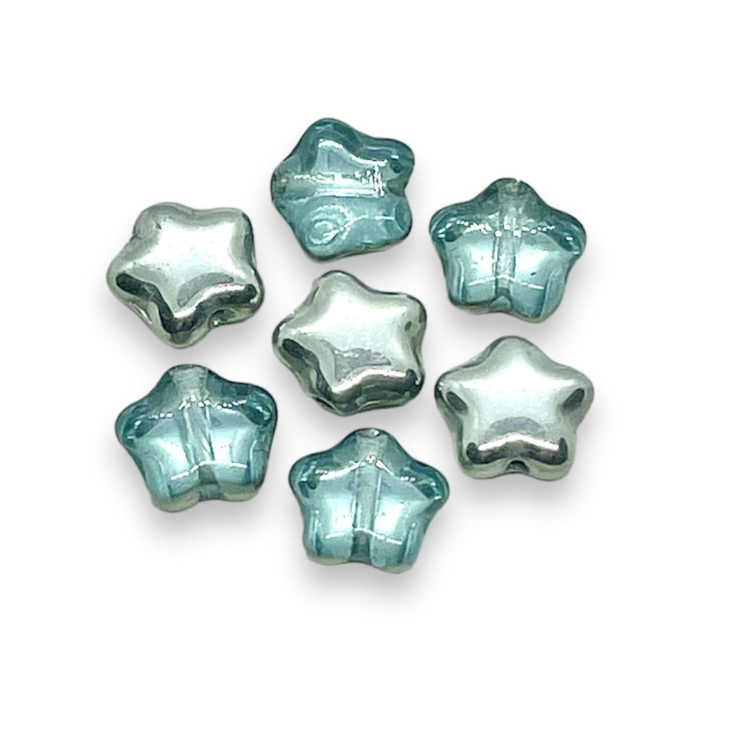 Czech glass star beads 30pc blue silver 8mm