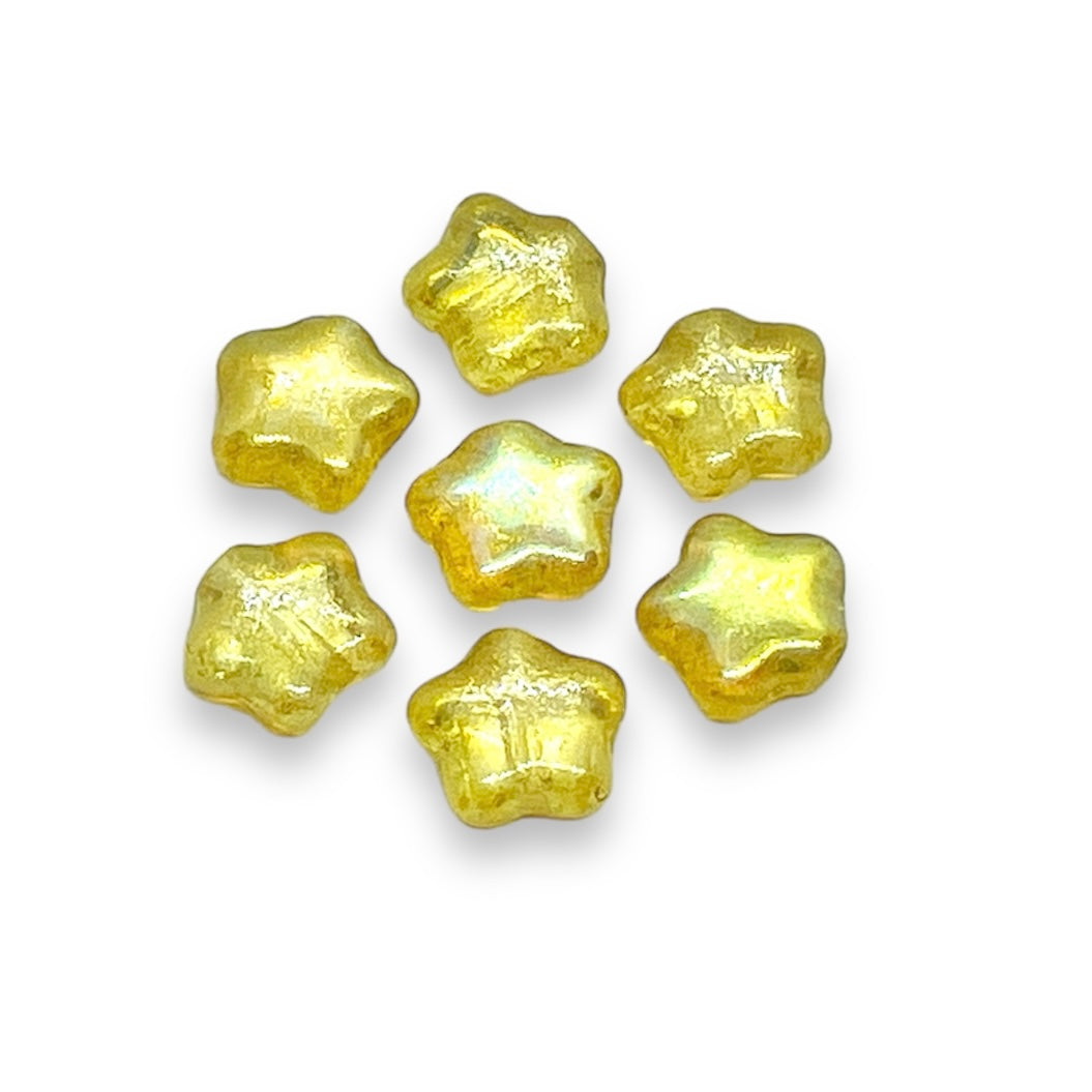 Czech glass star beads 30pc yellow AB 8mm
