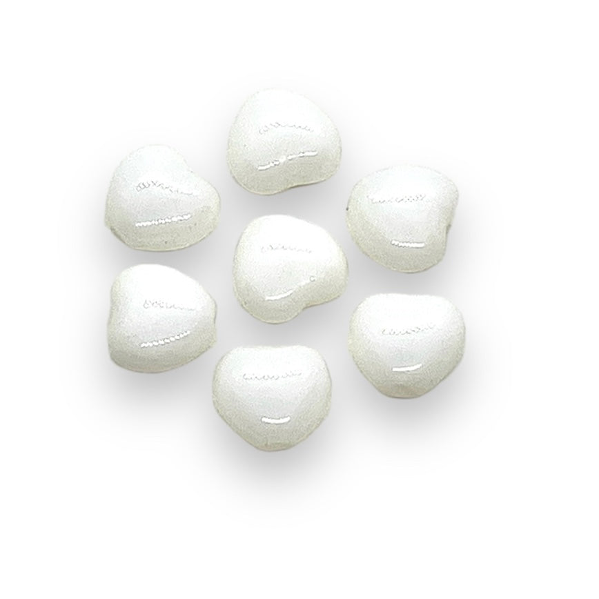 Czech glass Valentine heart beads 30pc opaque white 8mm