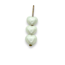 Load image into Gallery viewer, Czech glass tiny heart beads 50pc white luster 6mm
