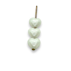 Czech glass tiny heart beads 50pc white luster 6mm