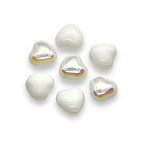 Load image into Gallery viewer, Czech glass tiny heart beads 50pc opaque white AB 6mm
